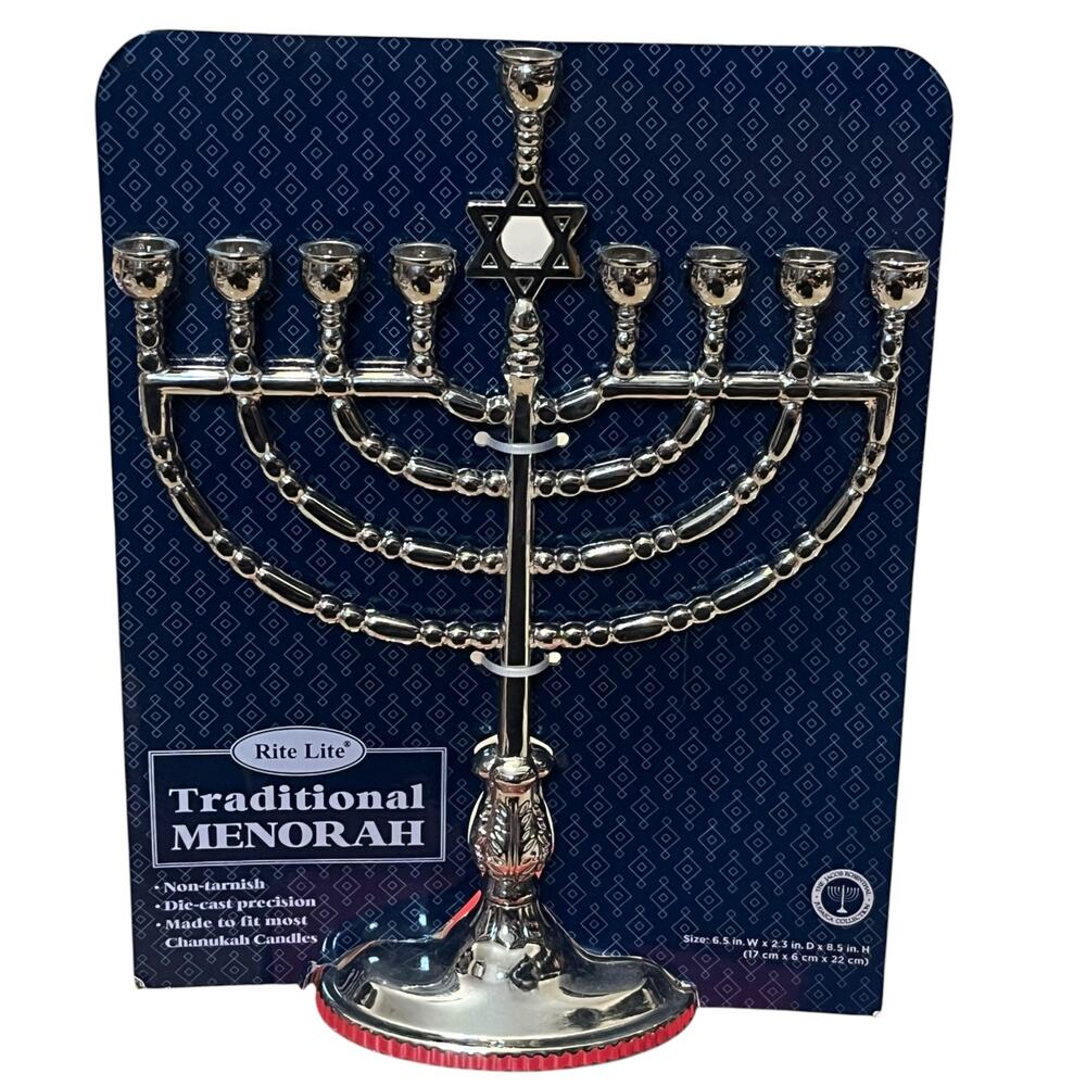Rite Lite Traditional Menorah Star of David Silver Tone